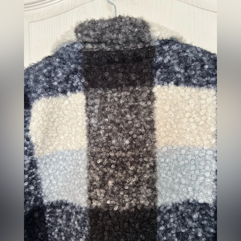 Charlie Checked Teddy Coat in Black, Gray & Cream - Picture 6 of 7